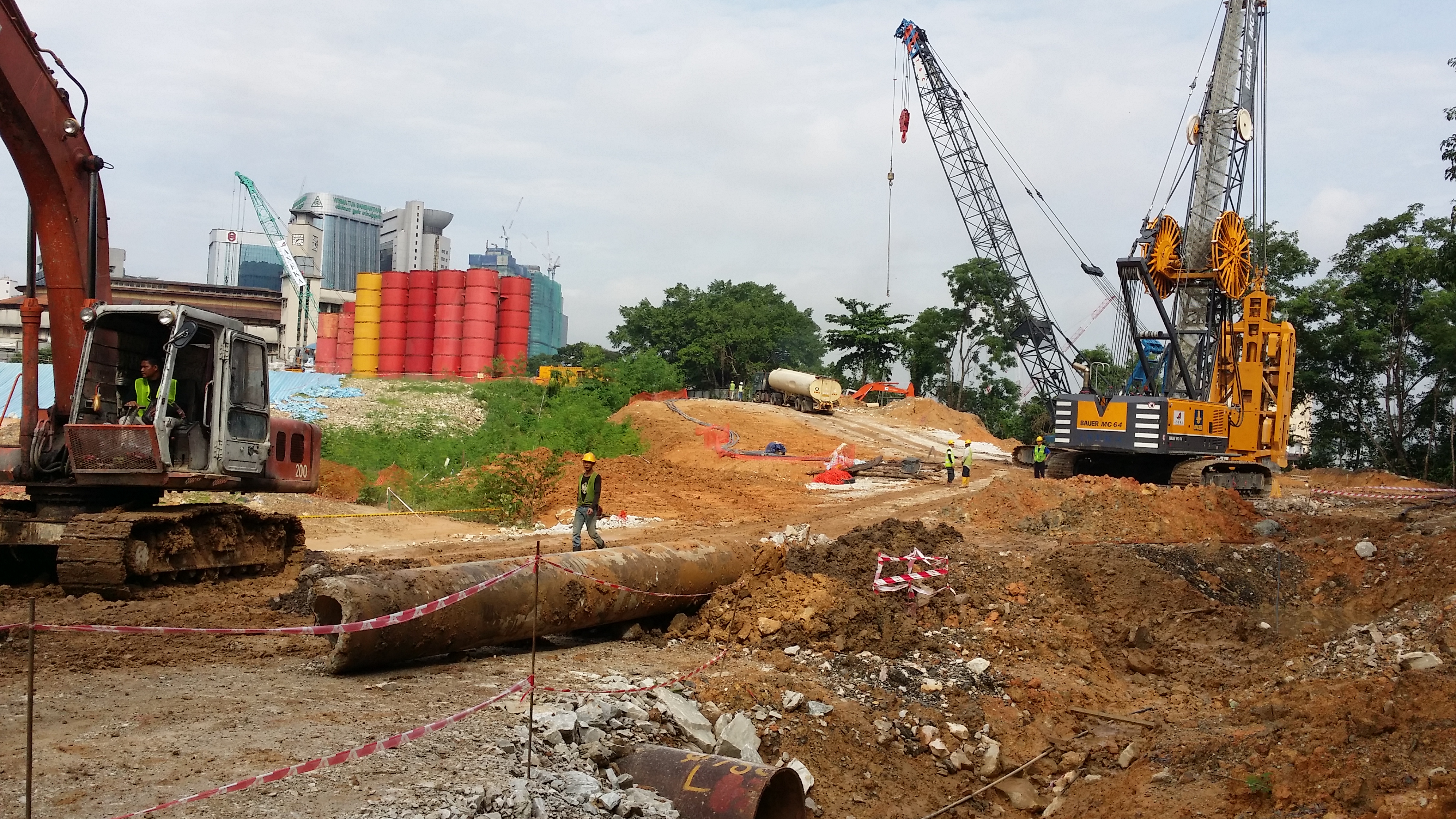 Terasek water tanker working inside a large active construction site
