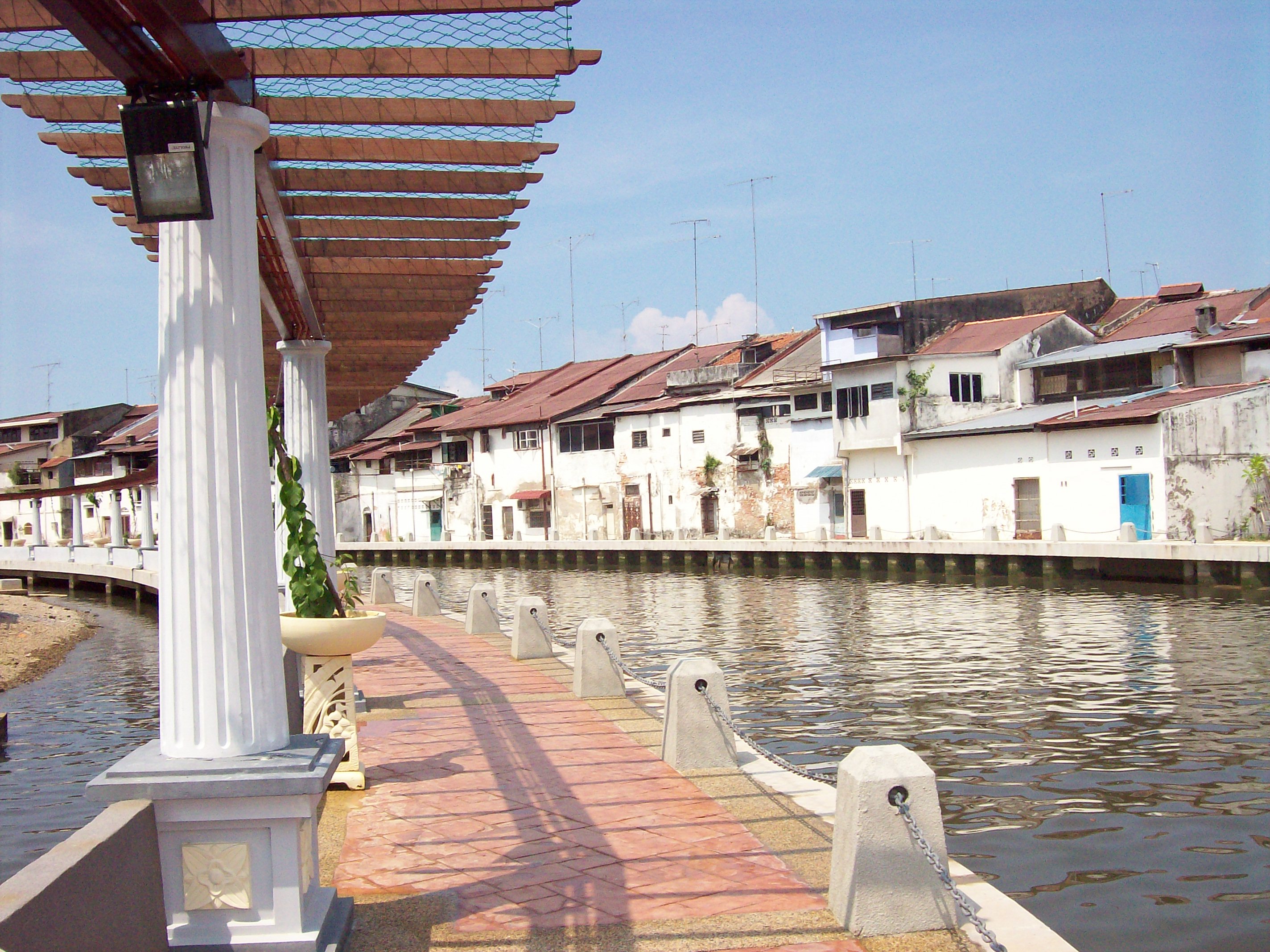 Melaka River city scene identifying the Melaka service area